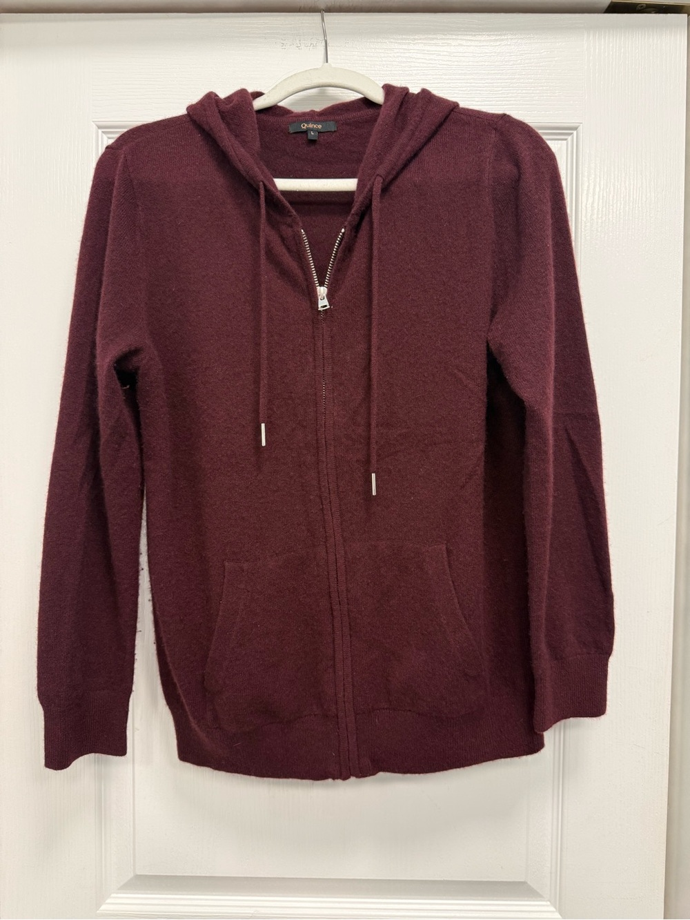 Quince Women's Mongolian Cashmere Full Zip-Up Hoodie Cardigan - Burgundy